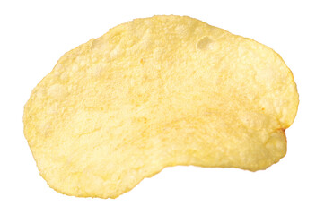 Single potato chip isolated on white background.