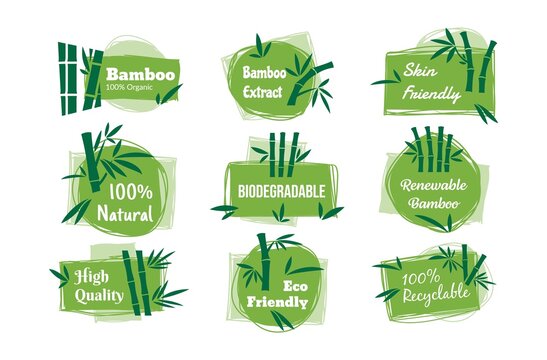 Real Bamboo Extract Green Healthy Ecology Logo Set Vector Flat Illustration