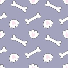 Seamless pattern with bones and paws. Dog print. Vector illustration.