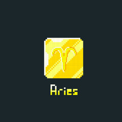 Aries golden token in pixel art style