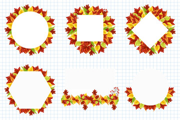 Set of autumn wreath. Autumn frame templated. Autumn wreath isolated on white background