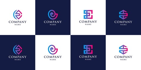 Set of monogram initial letter e logo with concept creative
