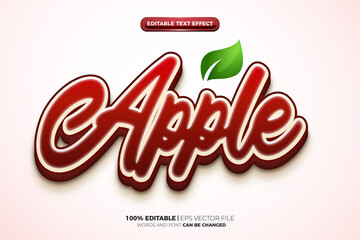 super red apple fresh nature 3D logo mock up template Editable text Effect Style