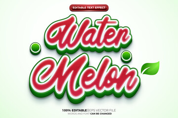water melon red green nature fresh 3D logo mock up template Editable text Effect Style