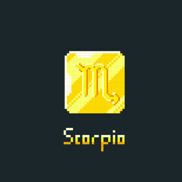 Scorpio golden token in pixel art style
