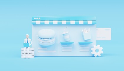 blue white fast food online store 3d illustration
