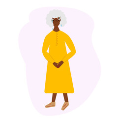 Urinary incontinence problem. Elderly african american women wants to pee. The old women feels pain in his groin. Experiencing pain. Flat vector illustration.