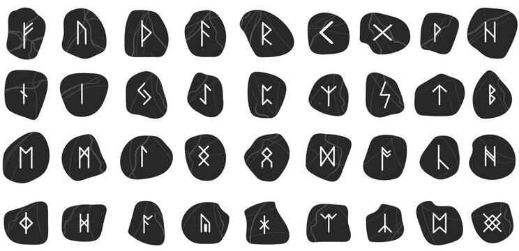 Rune. Set of Doodle Black Texture Stone