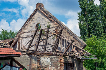 Roof of an old building collapsed