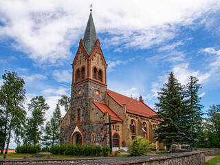 Built in 1895 in the neo-Gothic style, the Catholic Church of Our Lady of the Rosary in Bajtkowo in Masuria, Poland.