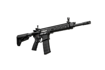 Modern automatic rifle isolated on white background. Weapons for police, special forces and the army. Automatic carbine. Assault rifle on white.