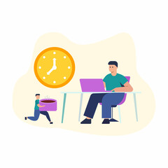Morning working human people with coffee deadline stress flat style illustration