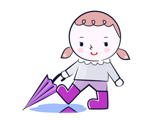 雨上がりに雨具姿の女の子