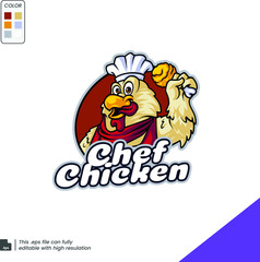 Chef Turkey Thanksgiving animal cartoon character. Wearing a chef's hat on white background.