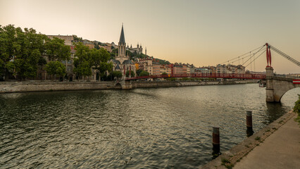 Fototapeta premium Beautiful sunset in Lyon, France on June 2022