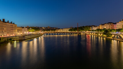 Panorama City of Lyon  by night in France on June 2022 