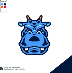 Vector Logo Illustration Hippo Mascot Cartoon Style.