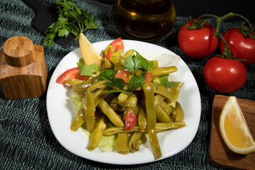 green salad green beans with pesto.selective focus