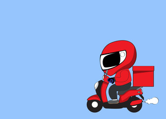 Icon or cartoon character flat style of motorcycle rider, transportation, courier, food delivery services for banner, poster advertising or promotion design. copy space.