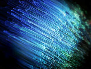 Modern futuristic Tech and technology concept. Illustration of beams of light against a dark background. Abstract laser beams. Cool neon glowing lines, speed flow vibrant shooting stars