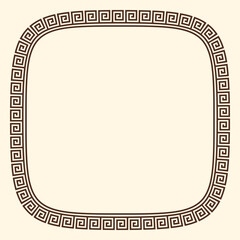 Greek key pattern, rounded square frame. Decorative ancient meander, greece border ornament with repeated geometric motif. Vector EPS10.