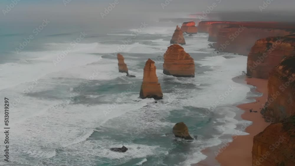 Poster twelve apostles coastline along the great ocean road, victoria - australia. view from drone