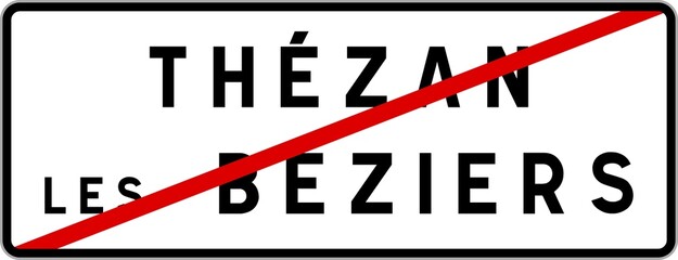 Panneau sortie ville agglomération Thézan-lès-Béziers / Town exit sign Thézan-lès-Béziers