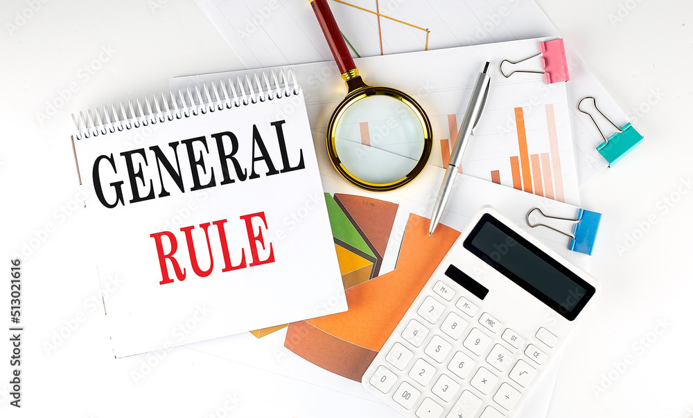 Poster white notepad text general rule with diagram,chart,calculator on the white background