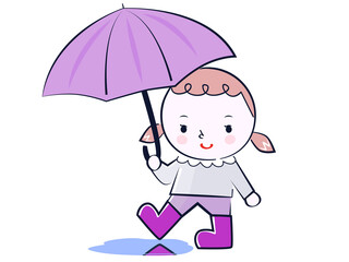 雨の日に傘をさす雨具姿の女の子