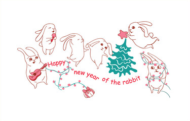 New Year of the Rabbit 2023, funny hares, cute bunny