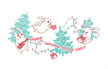 New Year of the Rabbit 2023, funny hares, cute bunny