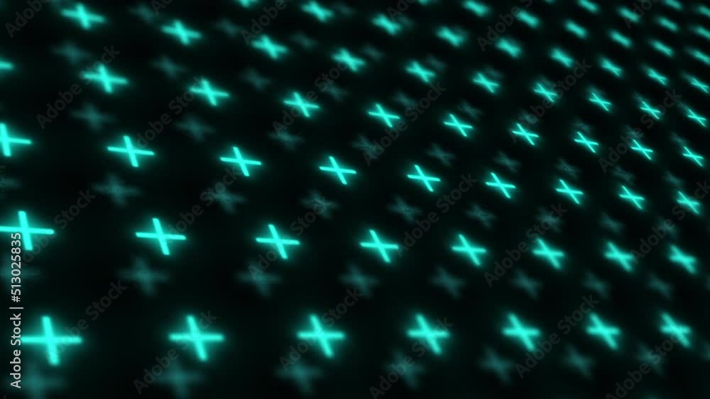 Poster blue cgi crosses spinning against a dark background. cross shape special effects turning and rotatin