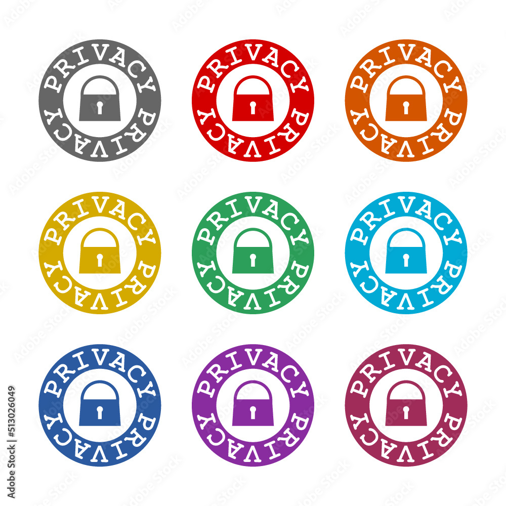 Poster shield security with lock icon isolated on white background. set icons colorful