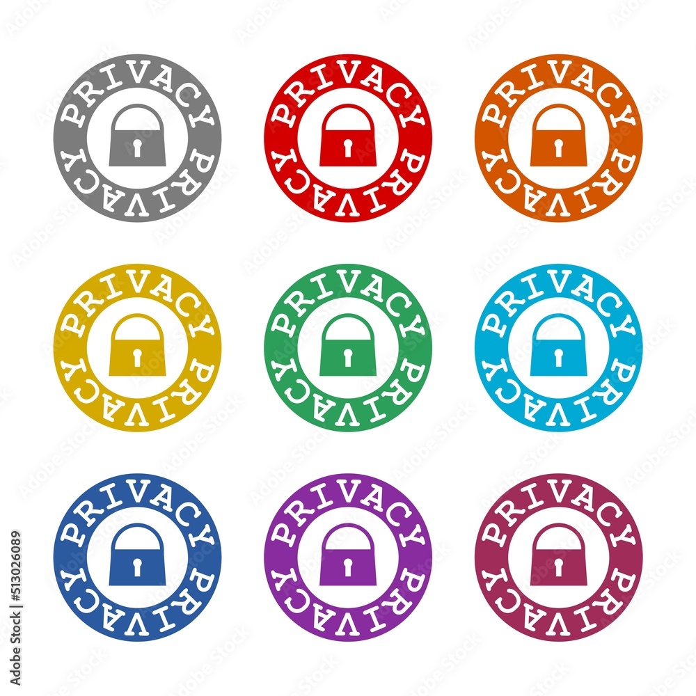 Poster shield security with lock icon isolated on white background. set icons colorful