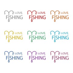 Fishing hook love heart sign icon isolated on white background. Set icons colorful