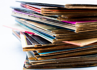 Vintage Vinyl record albums stacked