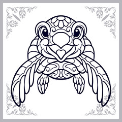 cute sea turtle cartoon zentangle arts. isolated on white background.