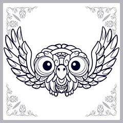 cute owl cartoon zentangle arts. isolated on white background.