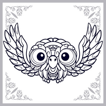cute owl cartoon zentangle arts. isolated on white background.