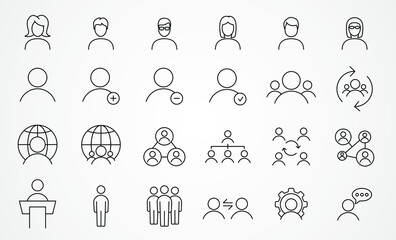 Vector set of linear icons. Communications and networks.