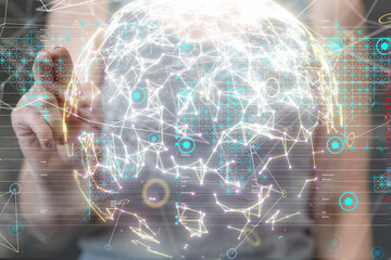 Neural network 3D illustration. Big data and cybersecurity