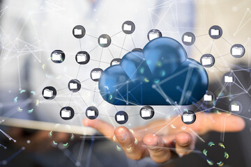 Cloud technology. Polygonal wireframe art looks like constellation