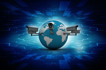 3d rendering Surveillance CCTV Security Camera connected globe 
    
  