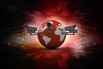 3d rendering Surveillance CCTV Security Camera connected globe 
    
  