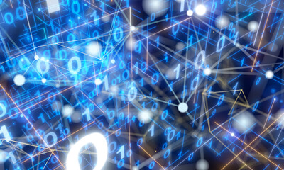 Neural network 3D illustration. Big data and cybersecurity