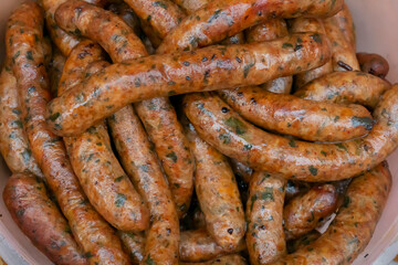 Chinese sausages are being sold at Territy Bazar, Kolkata. Popular items for chinese breakfast.