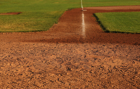 A View Down The Third Base Line Of A Baseball Diamond.