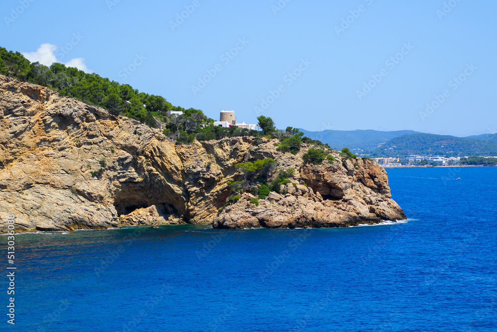 Wall mural punta de sa cova blanca peninsula near santa eulària des riu in the southeast of ibiza island in the