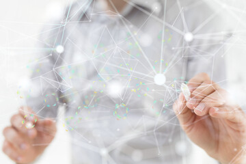 Global network. Blockchain. 3D illustration. Neural networks and artificial intelligence. Abstract