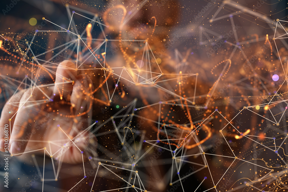 Aufkleber Digital technology background. Network connection dots and lines.